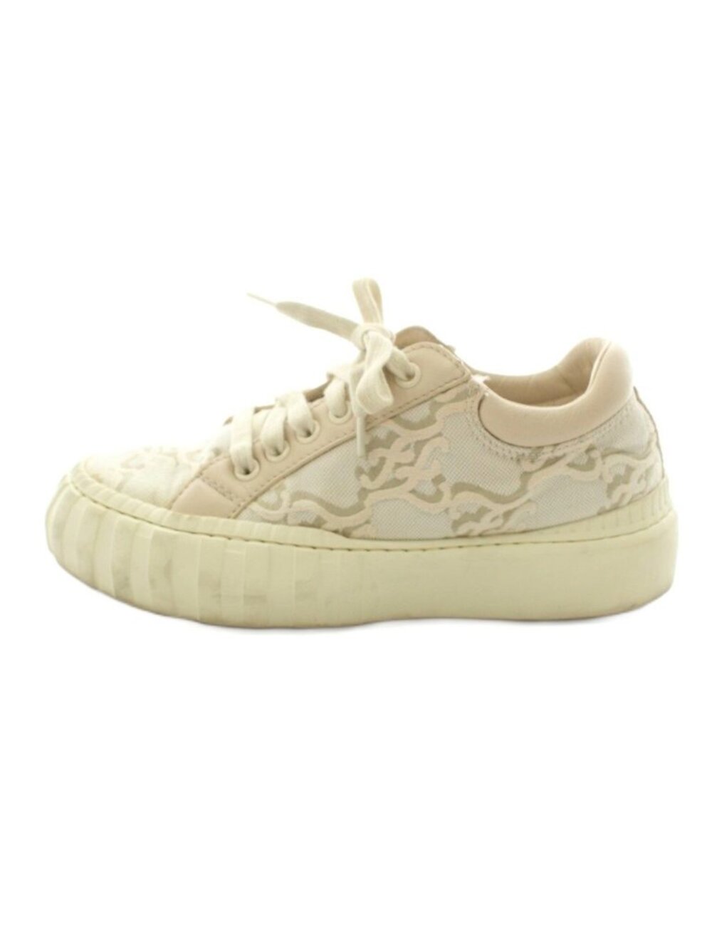 Fendi Force Sneakers Low-Cut Canvas Leather Logo All Over Print Beige